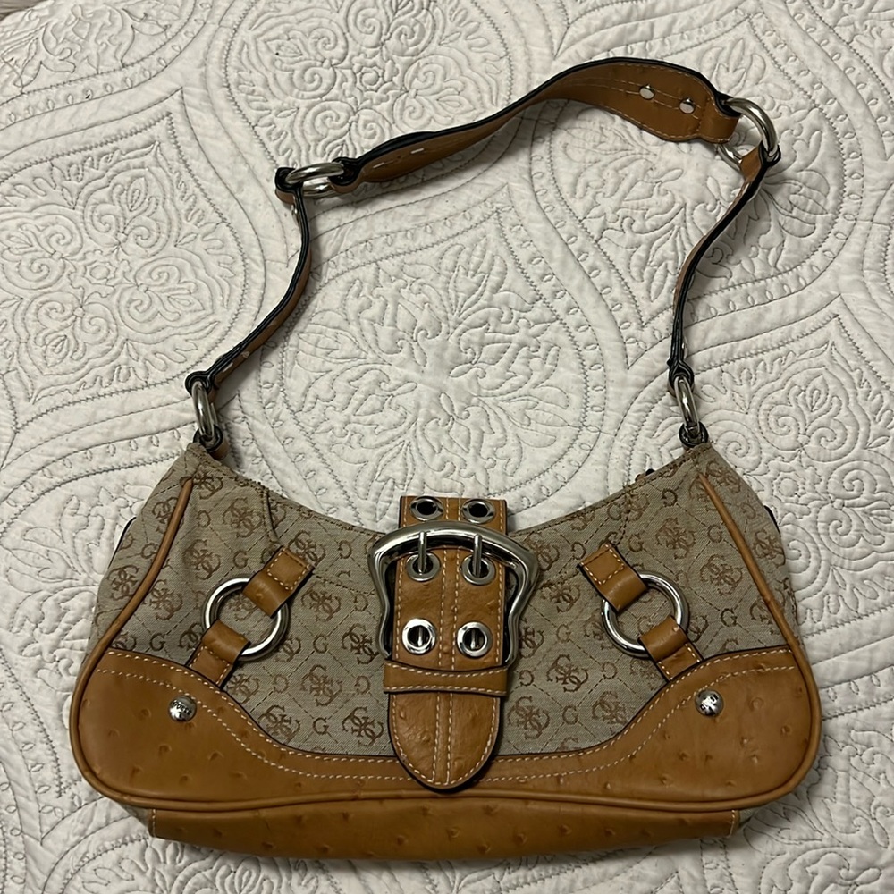 Vintage, brown Guess shoulder purse with ostrich leather